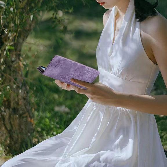For Samsung Galaxy S25 Ultra 5G Skin-feel Embossed Butterfly Leather Phone Case(Purple)