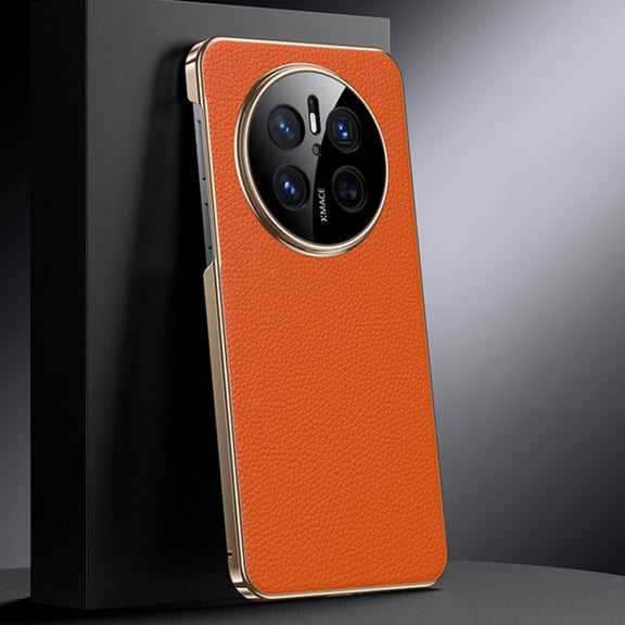 For Huawei Mate 70 Genuine Leather PC Phone Case(Orange)