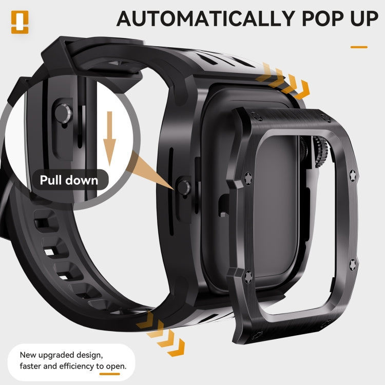 For Apple Watch Series 10 46mm RedPepper Armor Metal Case Integrated Silicone Watch Band(Black)