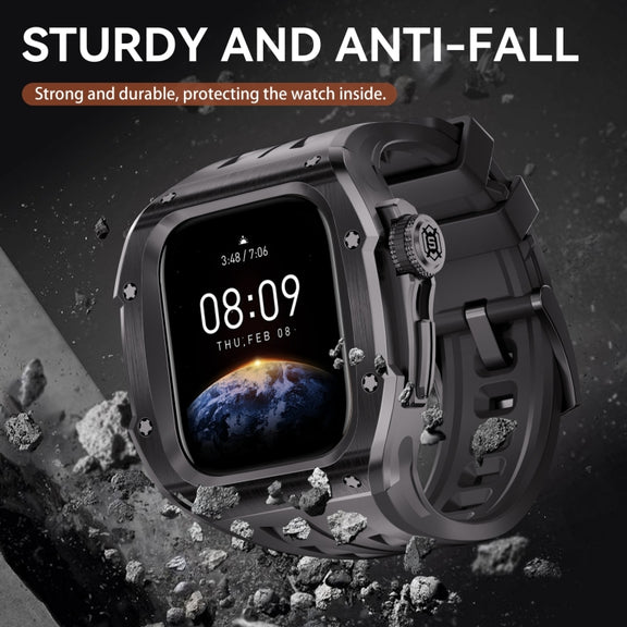 For Apple Watch Series 10 46mm RedPepper Armor Metal Case Integrated Silicone Watch Band(Black)