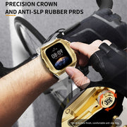 For Apple Watch Series 10 46mm RedPepper Armor Metal Case Integrated Silicone Watch Band(Gold White)
