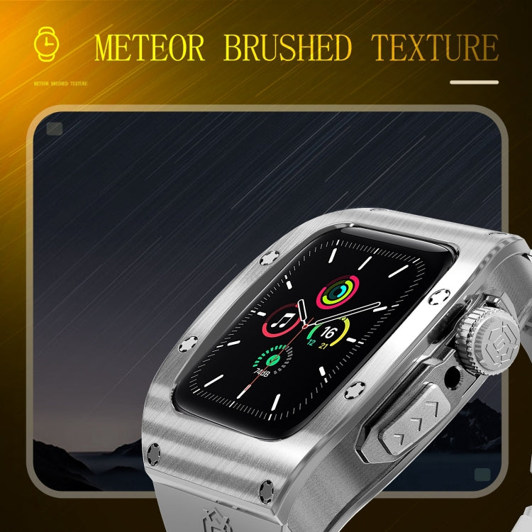 For Apple Watch 44mm / 45mm RedPepper Armor Metal Case Integrated Silicone Watch Band(Sliver White)