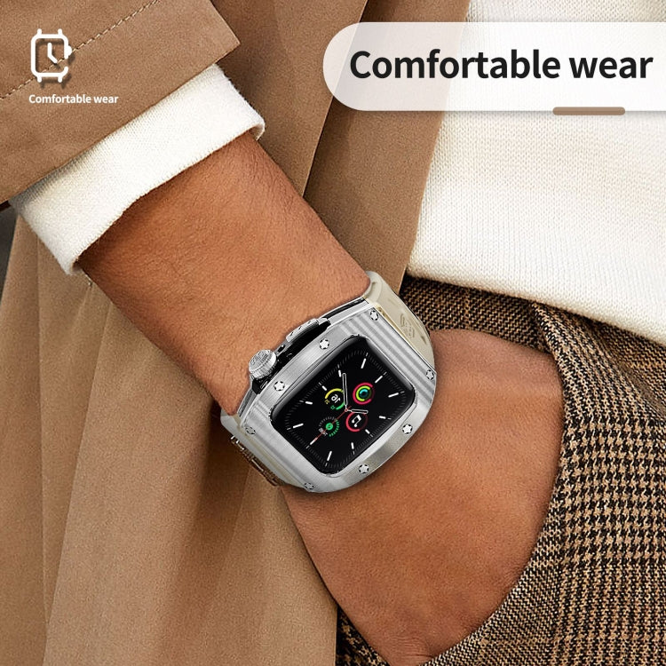 For Apple Watch 44mm / 45mm RedPepper Armor Metal Case Integrated Silicone Watch Band(Sliver White)