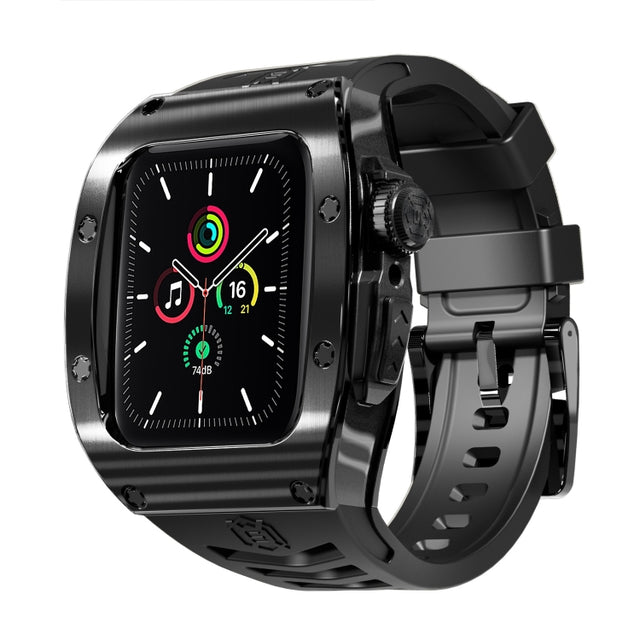 For Apple Watch 44mm / 45mm RedPepper Armor Metal Case Integrated Silicone Watch Band(Black)