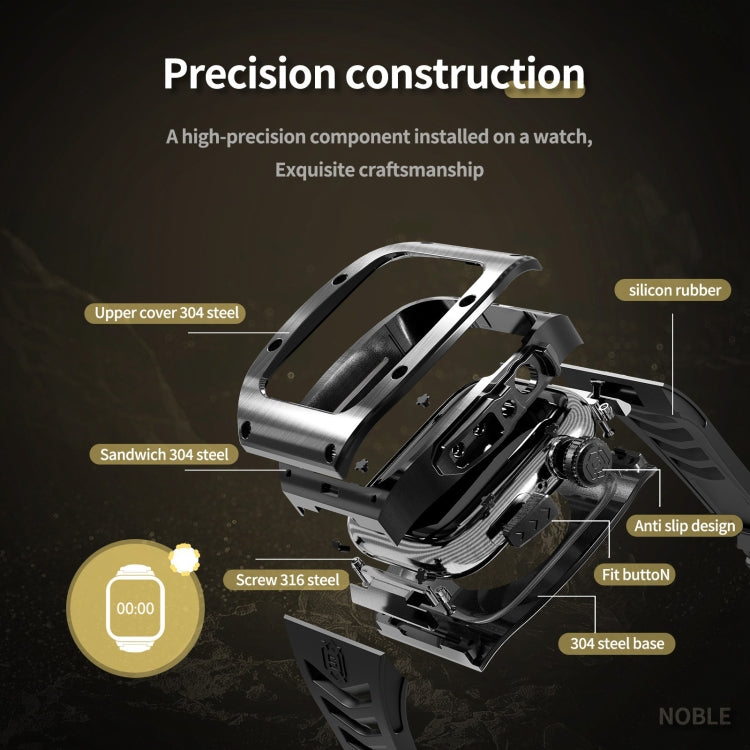 For Apple Watch 44mm / 45mm RedPepper Armor Metal Case Integrated Silicone Watch Band(Black)