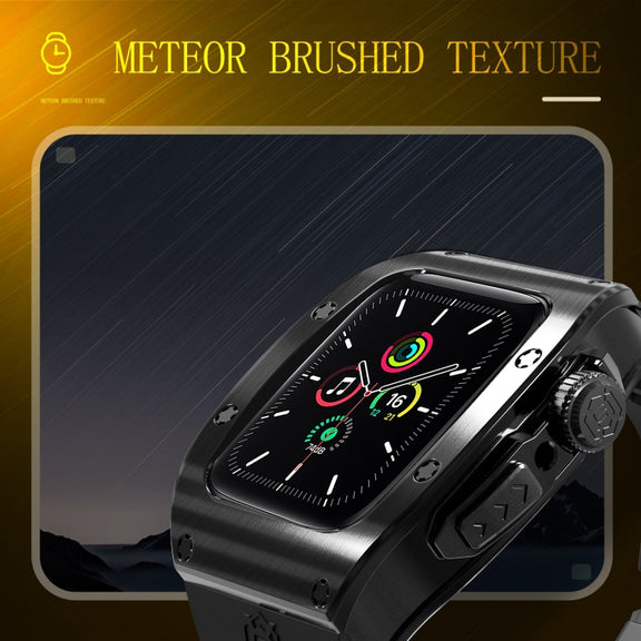 For Apple Watch 44mm / 45mm RedPepper Armor Metal Case Integrated Silicone Watch Band(Black)