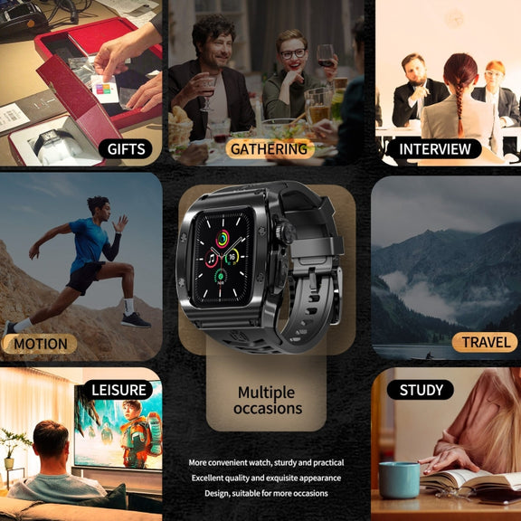 For Apple Watch 44mm / 45mm RedPepper Armor Metal Case Integrated Silicone Watch Band(Black)
