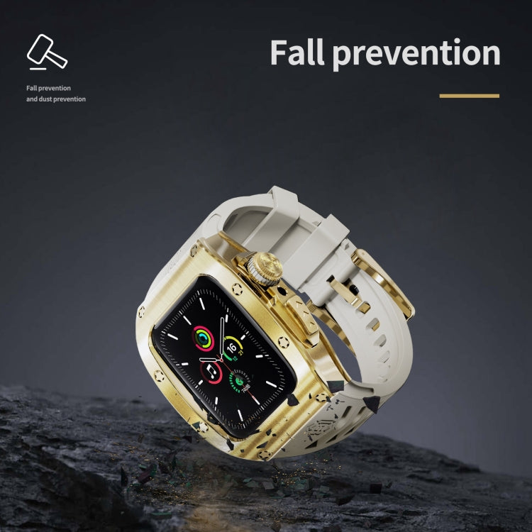 For Apple Watch 44mm / 45mm RedPepper Armor Metal Case Integrated Silicone Watch Band(Gold White)