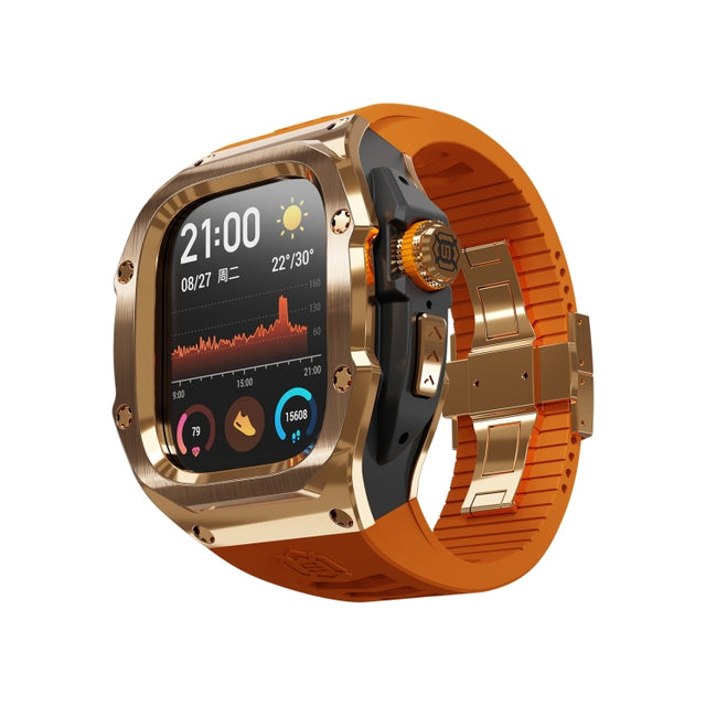 For Apple Watch Ultra 1 / 2 49mm RedPepper Armor Metal Case Integrated Silicone Watch Band(Rose Gold Black Orange)