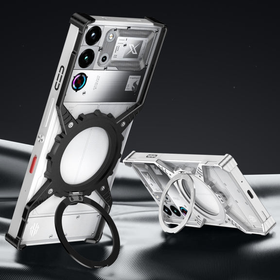 For ZTE nubia Red Magic 10 Pro / 10 Pro+ Gear Magnetic Holder Borderless Metal Phone Case(Silver)