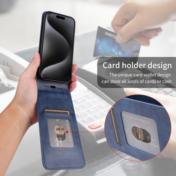 For iPhone 16e Magnetic Vertical Flip Leather Phone Case(Blue)