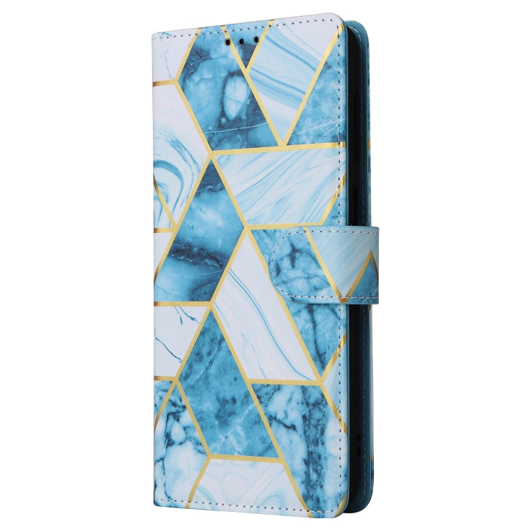 For Samsung Galaxy S25 5G Marble Bronzing Stitching Leather Phone Case(Blue)