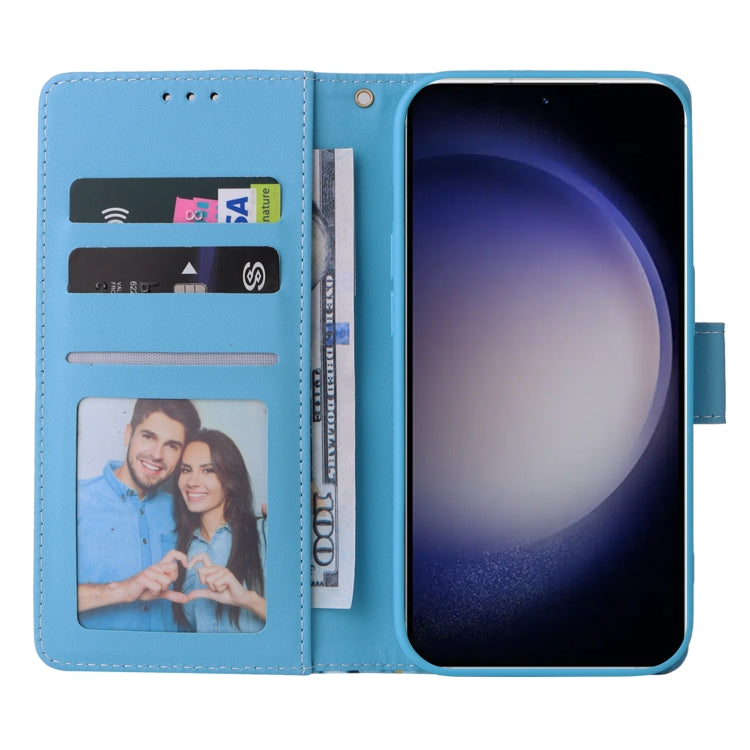 For Samsung Galaxy S25 5G Marble Bronzing Stitching Leather Phone Case(Blue)