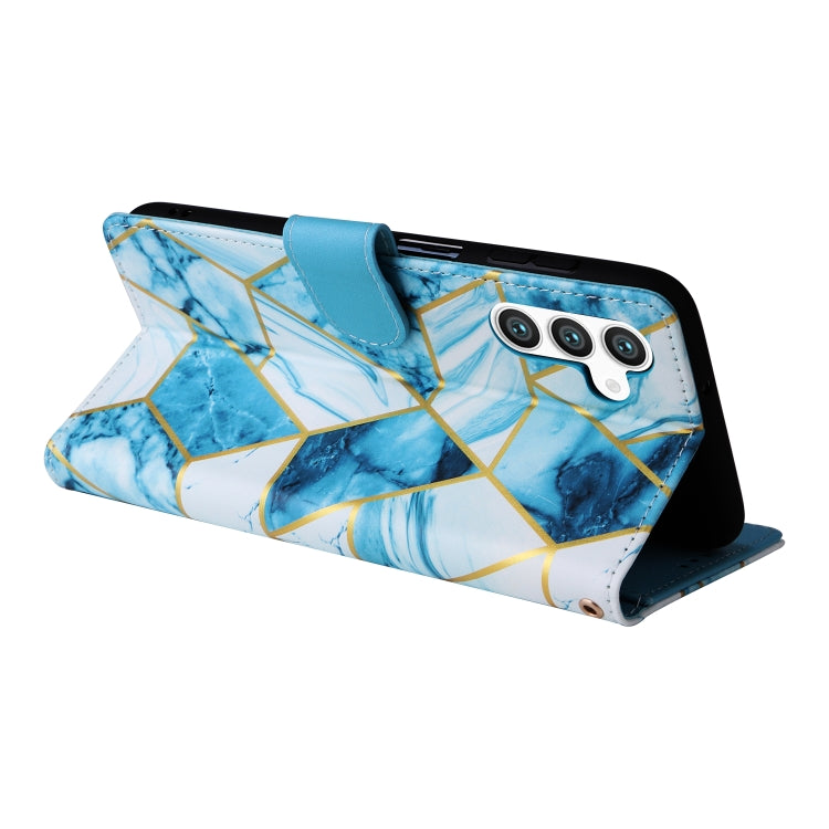 For Samsung Galaxy S25 5G Marble Bronzing Stitching Leather Phone Case(Blue)