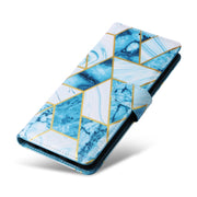 For Samsung Galaxy S25 5G Marble Bronzing Stitching Leather Phone Case(Blue)