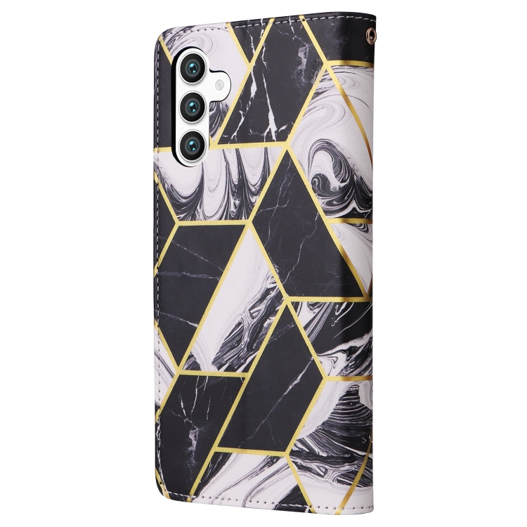 For Samsung Galaxy S25+ 5G Marble Bronzing Stitching Leather Phone Case(Black)