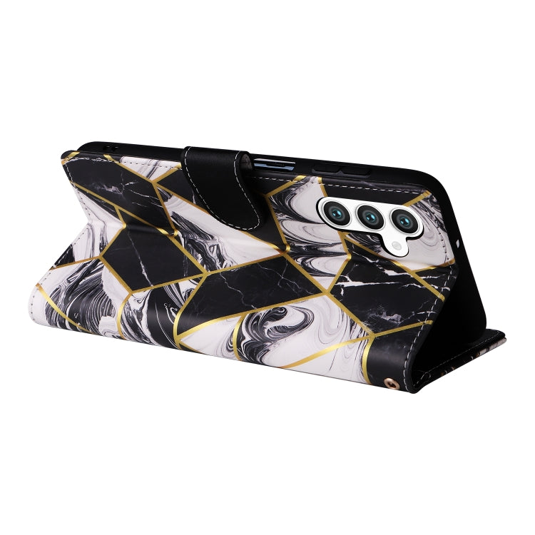 For Samsung Galaxy S25+ 5G Marble Bronzing Stitching Leather Phone Case(Black)