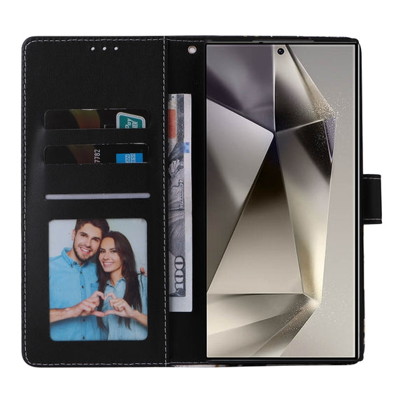 For Samsung Galaxy S25 Ultra 5G Marble Bronzing Stitching Leather Phone Case(Black)