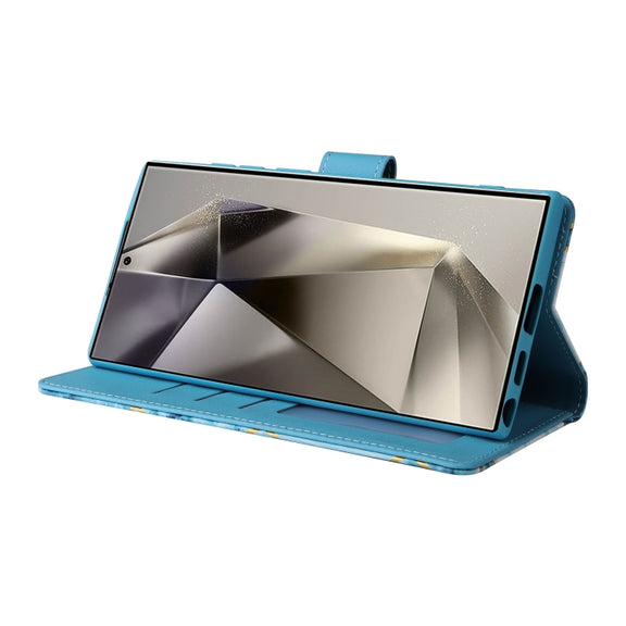 For Samsung Galaxy S25 Ultra 5G Marble Bronzing Stitching Leather Phone Case(Blue)