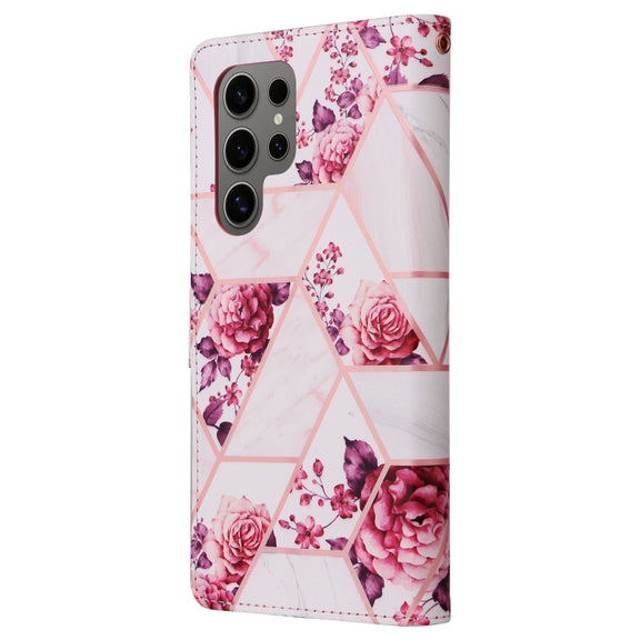 For Samsung Galaxy S25 Ultra 5G Marble Bronzing Stitching Leather Phone Case(Rose Gold)