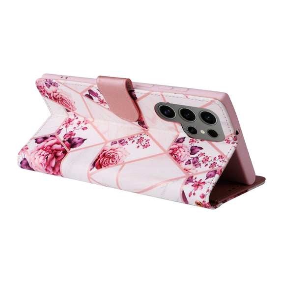 For Samsung Galaxy S25 Ultra 5G Marble Bronzing Stitching Leather Phone Case(Rose Gold)