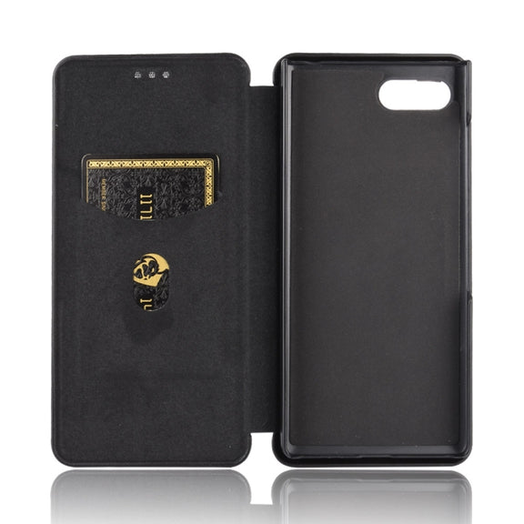 For BlackBerry KEY2 Carbon Fiber Texture Horizontal Flip TPU + PC + PU Leather Case with Card Slot(Black)