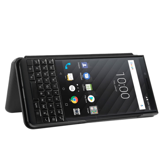 For BlackBerry KEY2 Carbon Fiber Texture Horizontal Flip TPU + PC + PU Leather Case with Card Slot(Black)