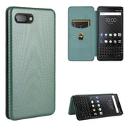 For BlackBerry KEY2 Carbon Fiber Texture Horizontal Flip TPU + PC + PU Leather Case with Card Slot(Green)