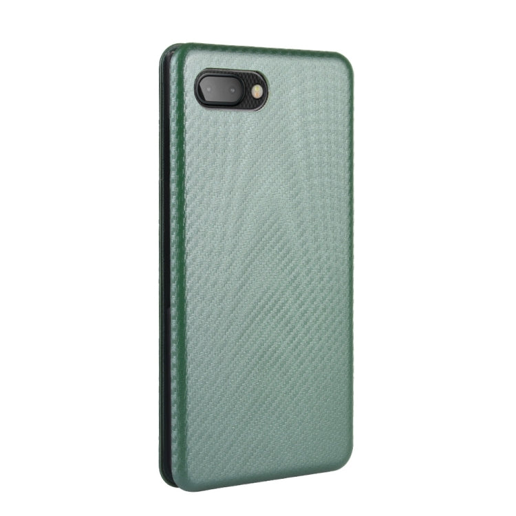 For BlackBerry KEY2 Carbon Fiber Texture Horizontal Flip TPU + PC + PU Leather Case with Card Slot(Green)
