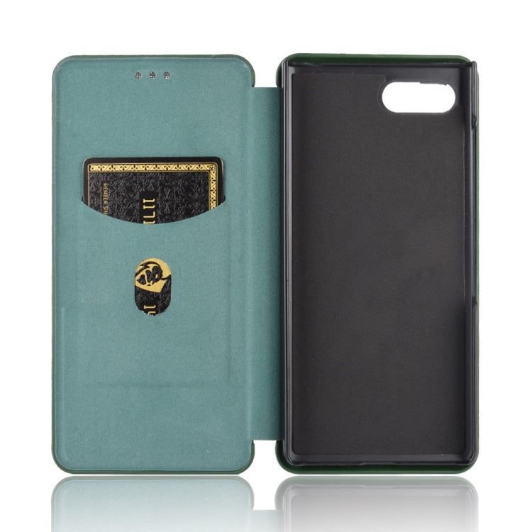 For BlackBerry KEY2 Carbon Fiber Texture Horizontal Flip TPU + PC + PU Leather Case with Card Slot(Green)