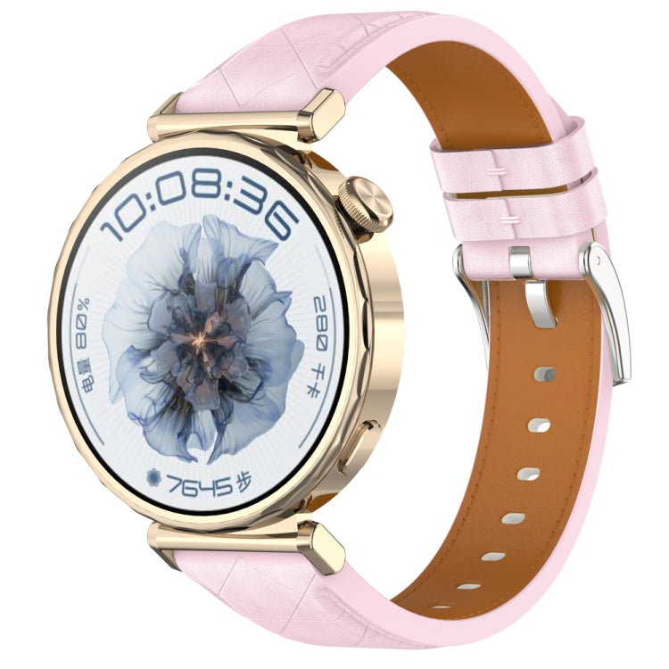 18mm Square Leather Silver Buckle Watch Band(Pink)