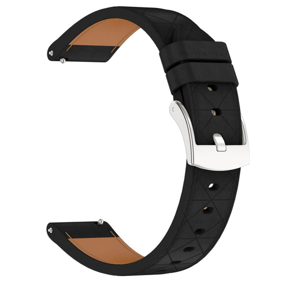 18mm Square Leather Silver Buckle Watch Band(Black)