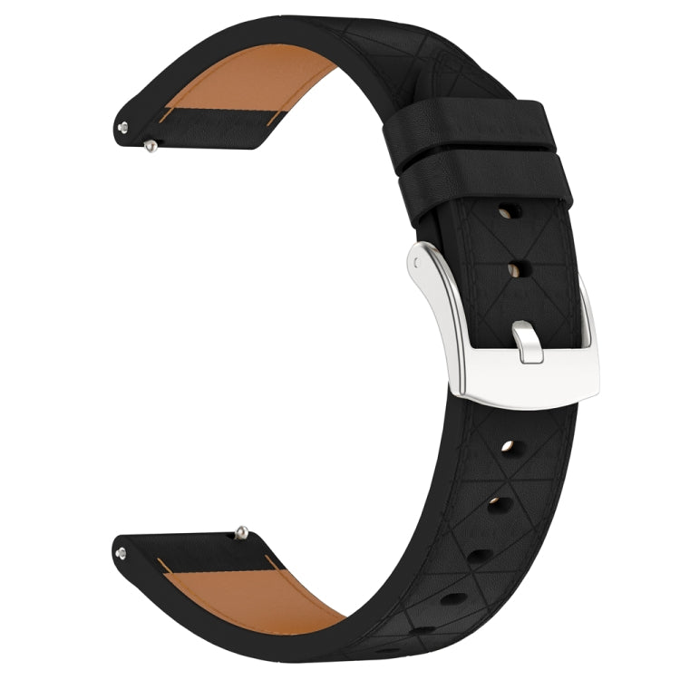 18mm Square Leather Silver Buckle Watch Band(Black)