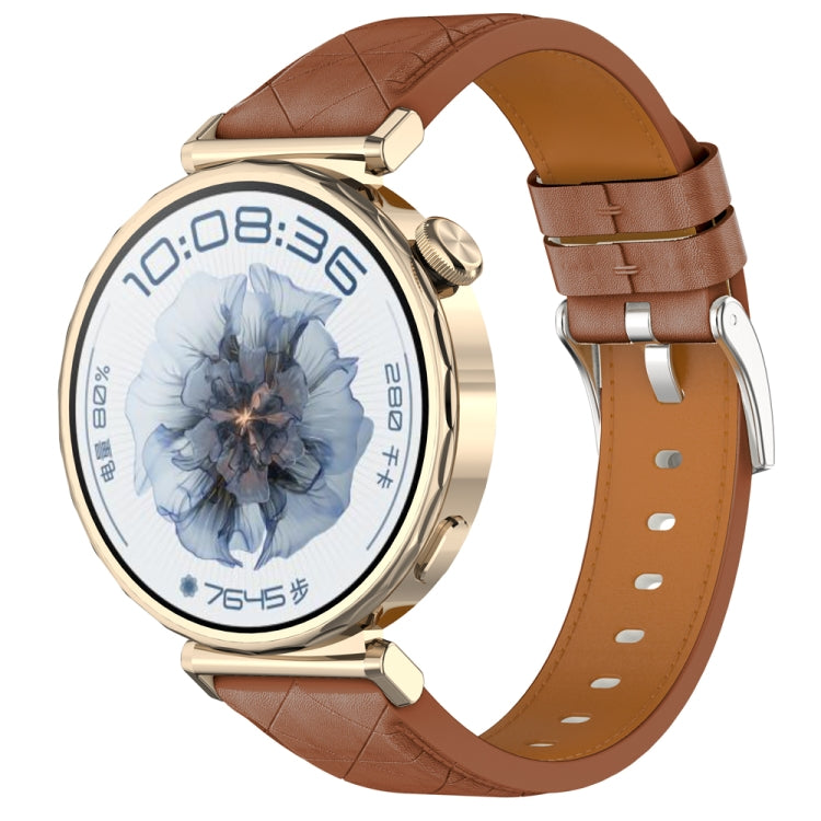 18mm Square Leather Silver Buckle Watch Band(Brown)