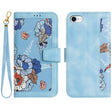 For iPhone 16e Floral Pattern Leather Phone Case with Lanyard(Light Blue) - iPhone 16e Cases by PMC TechLife | Online Shopping South Africa | PMC TechLife | Buy Now Pay Later Mobicred