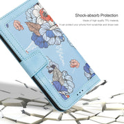 For iPhone 16e Floral Pattern Leather Phone Case with Lanyard(Light Blue)