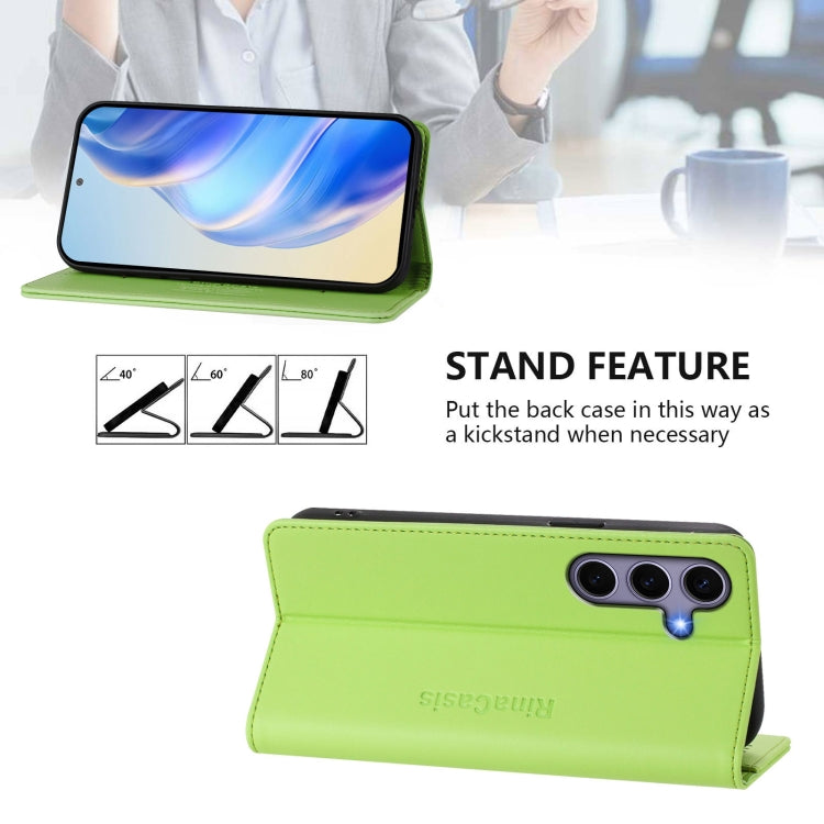 For Samsung Galaxy S24 / S25 5G RC01 Dual-Folded Magnetic Suction RFID Leather Phone Case(Grass Green)