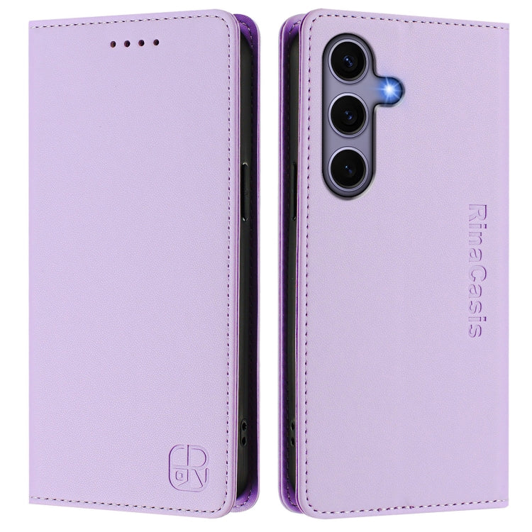 For Samsung Galaxy S24 / S25 5G RC01 Dual-Folded Magnetic Suction RFID Leather Phone Case(Light Purple)
