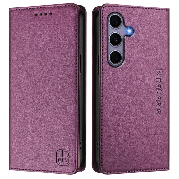 For Samsung Galaxy S24 / S25 5G RC01 Dual-Folded Magnetic Suction RFID Leather Phone Case(Violet)