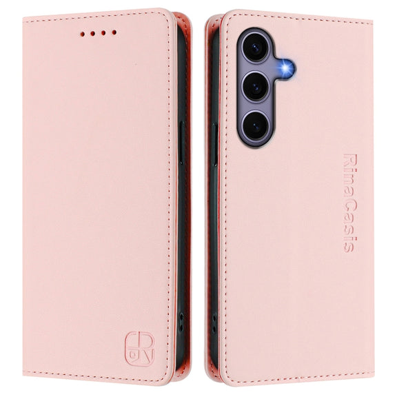 For Samsung Galaxy S24+ / S25+ 5G RC01 Dual-Folded Magnetic Suction RFID Leather Phone Case(Pink)
