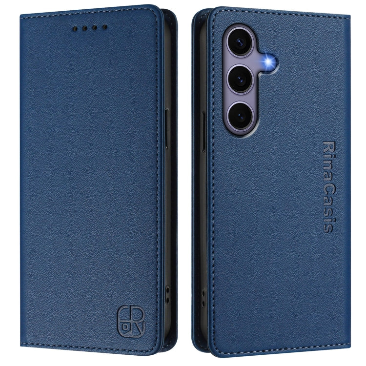 For Samsung Galaxy S24+ / S25+ 5G RC01 Dual-Folded Magnetic Suction RFID Leather Phone Case(Dark Blue)
