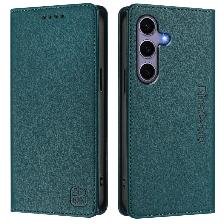 For Samsung Galaxy S24+ / S25+ 5G RC01 Dual-Folded Magnetic Suction RFID Leather Phone Case(Dark Green)