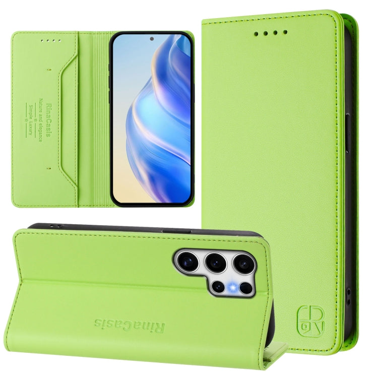 For Samsung Galaxy S25 Ultra 5G RC01 Dual-Folded Magnetic Suction RFID Leather Phone Case(Grass Green)