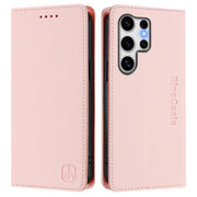 For Samsung Galaxy S25 Ultra 5G RC01 Dual-Folded Magnetic Suction RFID Leather Phone Case(Pink)