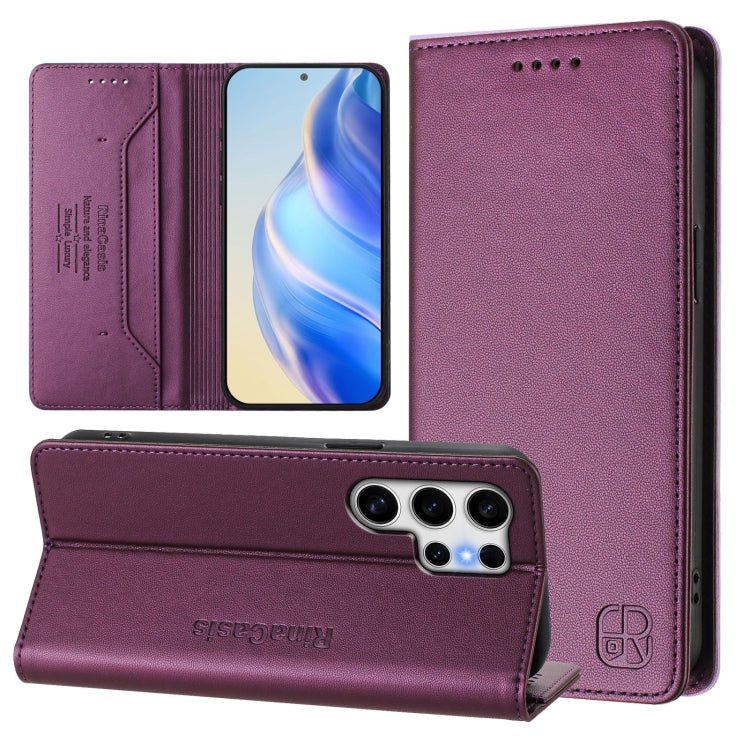 For Samsung Galaxy S25 Ultra 5G RC01 Dual-Folded Magnetic Suction RFID Leather Phone Case(Violet)