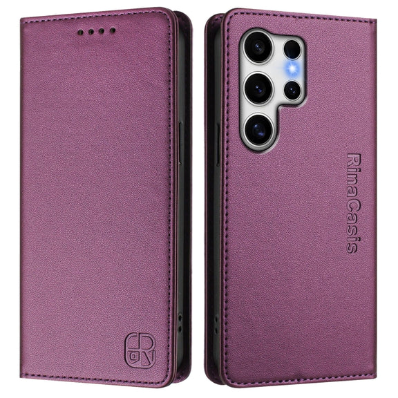 For Samsung Galaxy S25 Ultra 5G RC01 Dual-Folded Magnetic Suction RFID Leather Phone Case(Violet)