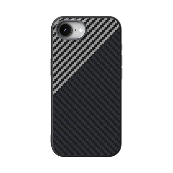 For iPhone 16e ABEEL C Carbon Fiber Series 6D Micro Relief MagSafe Phone Case(Black Grey)