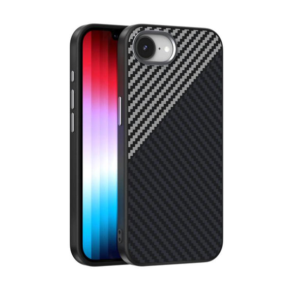 For iPhone 16e ABEEL C Carbon Fiber Series 6D Micro Relief MagSafe Phone Case(Black Grey)