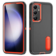For Samsung Galaxy S24 / S25 5G Rugged PC Hybrid Silicone Phone Case with Holder(Black+Orange)