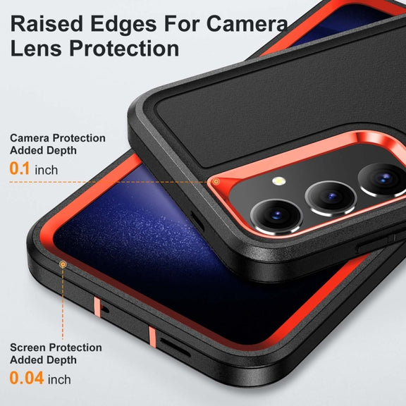 For Samsung Galaxy S24 / S25 5G Rugged PC Hybrid Silicone Phone Case with Holder(Black+Orange)